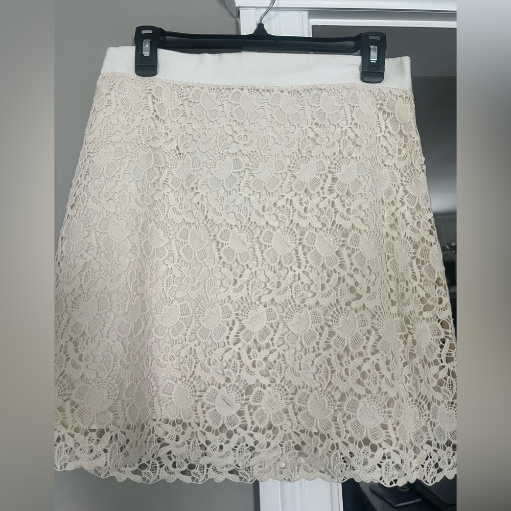 Loft Elegant Cream Eyelet Skirt